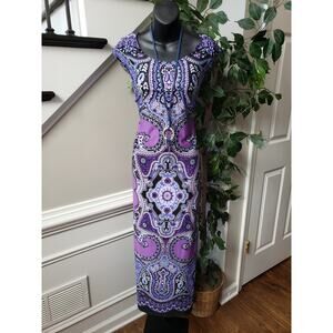 KSL by Karin Stevens Long Maxi Dress Women's Size 1X Purple Paisley Round Neck